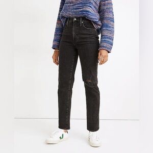 Madewell The Perfect Vintage Straight Jean in Rosella Wash: Ripped Edition